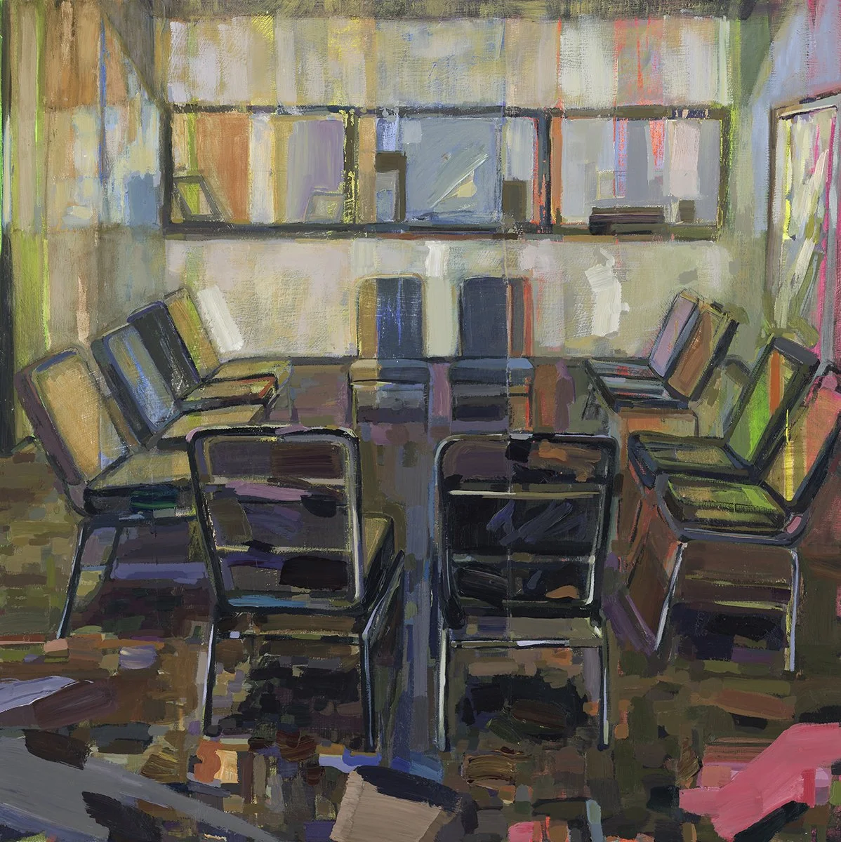 Borderline Miraculous – a limited edition art print by Jennifer Drinkwater showing a circle of chairs inside the Emmett Till Interpretive Center. Part of The What’s Good Project.