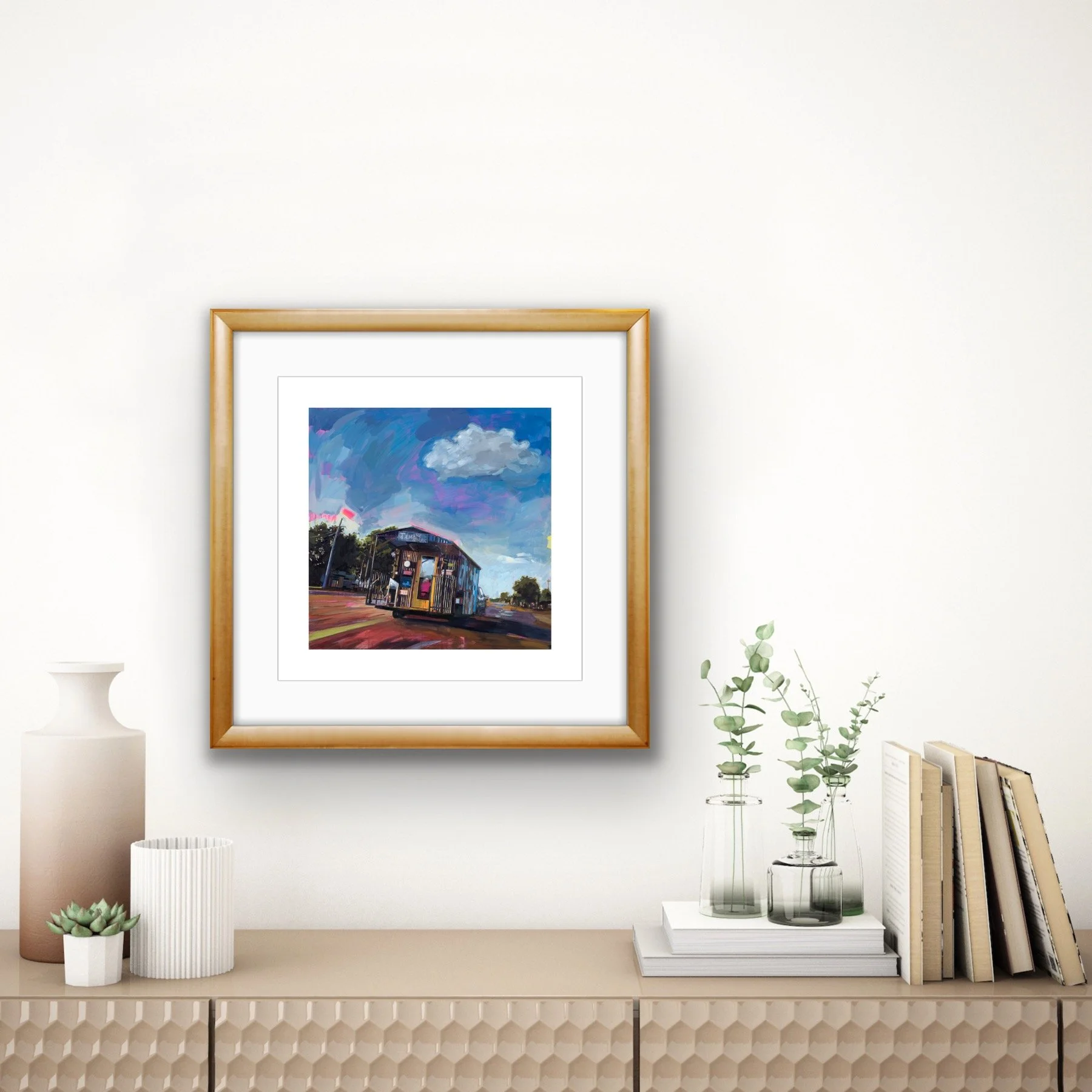 "Tamale Shak limited edition fine art print by Jennifer Drinkwater — vibrant Mississippi Delta painting of a tamale stand on a highway, inspired by Southern food traditions"