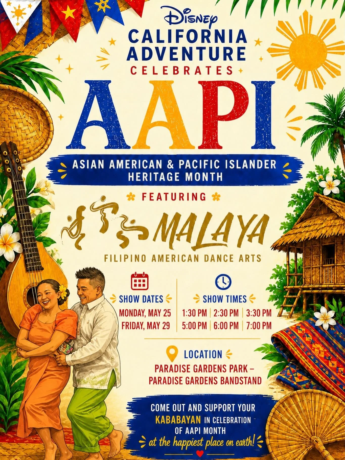 Disney, here we come! 

Malaya Filipino American Dance Arts is bringing the joy, vibrancy, and culture of the Philippine countryside to Disney&rsquo;s AAPI Heritage Month Festival! 🇵🇭

Catch us on May 25 and May 29 for lively dances, vibrant costum