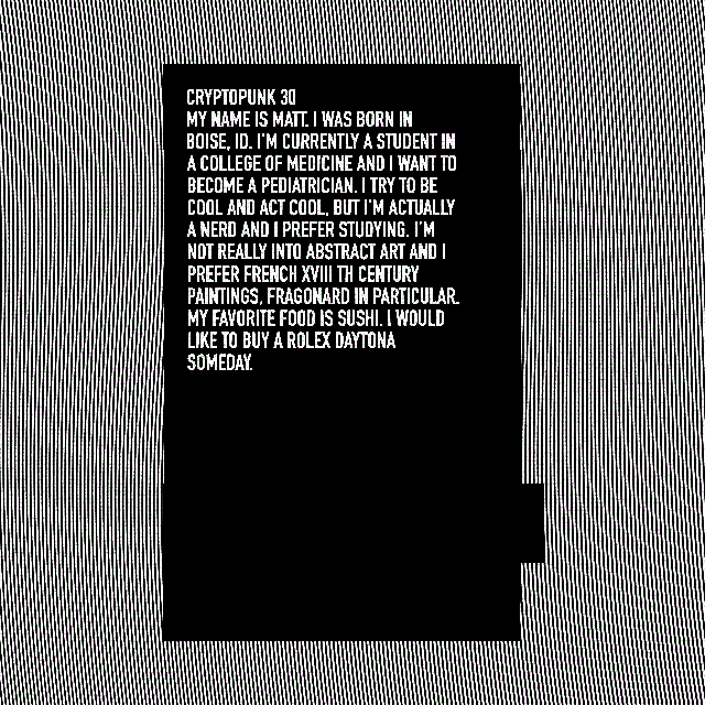 The Inner Life of Cryptopunks, Cryptopunk #30 (Matt)