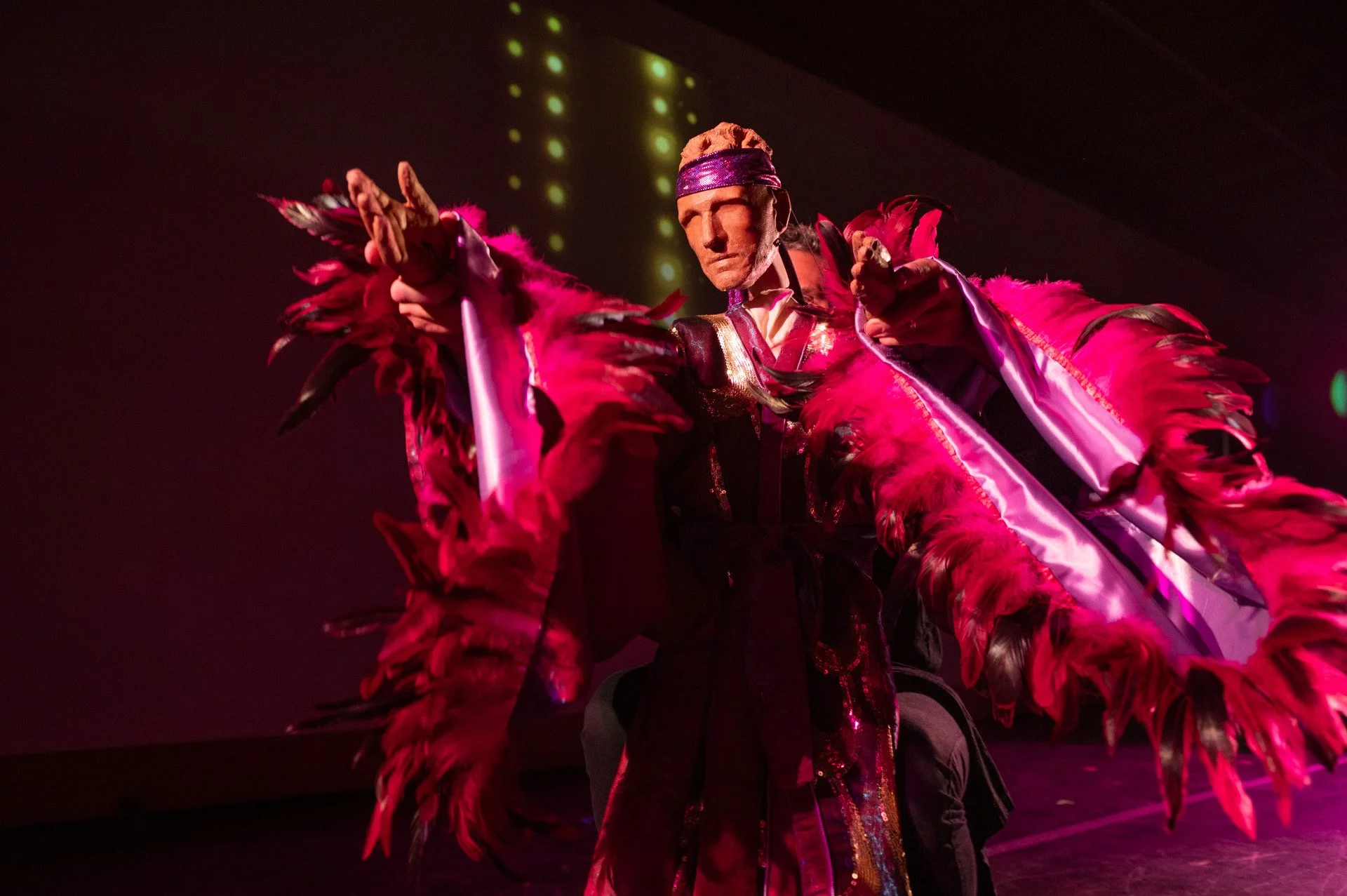  Puppet for final dance inspired by Hachiōji Kuruma Ningyō (a hybrid Kuruma-ningyō-style/otome Bunraku-style puppet).  Puppet Design by Tom Lee. Additional assistance from Zachary Sun, Averly Sheltraw (studio assistants) &amp; Jacky Kelsey (costume d