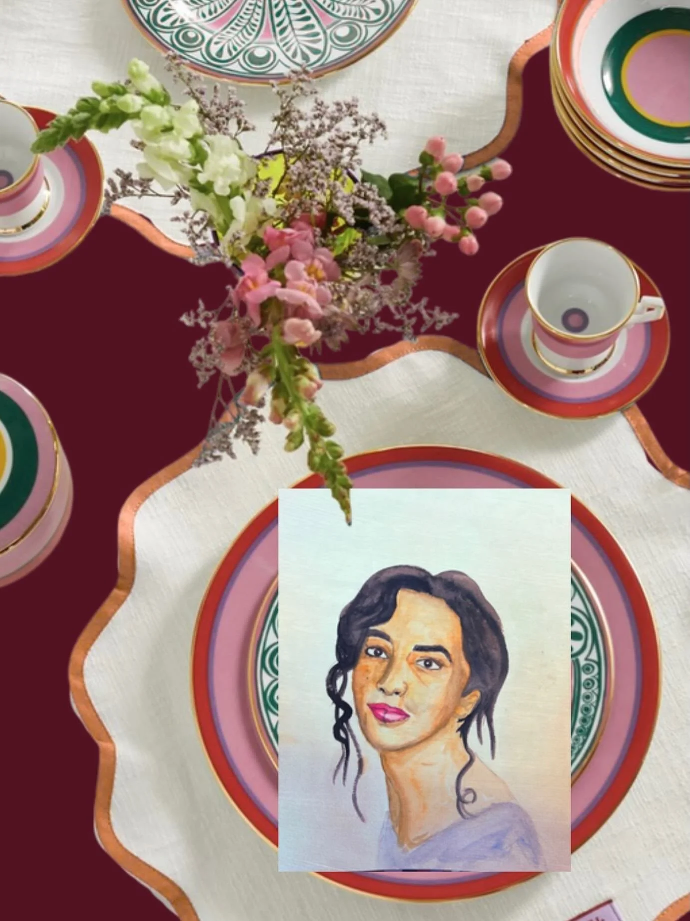 INTRODUCING 
A seating chart, reimagined. ✨

Each guest welcomed to the table with a custom hand-painted portrait styled as their placemat &mdash; layered among scalloped linens, bold hues, and beautiful details.
For intimate weddings that believe ev