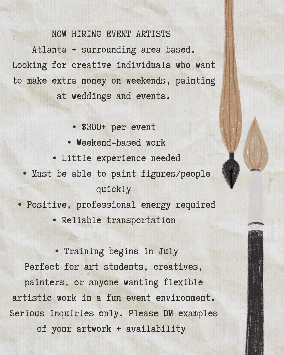 ✨ NOW HIRING EVENT ARTISTS ✨

Atlanta + surrounding area based.

I&rsquo;m looking to grow the Ronnipaints Collective team with a few talented artists who are interested in making extra money on weekends painting at weddings and events 🤍

🎨 Trainin