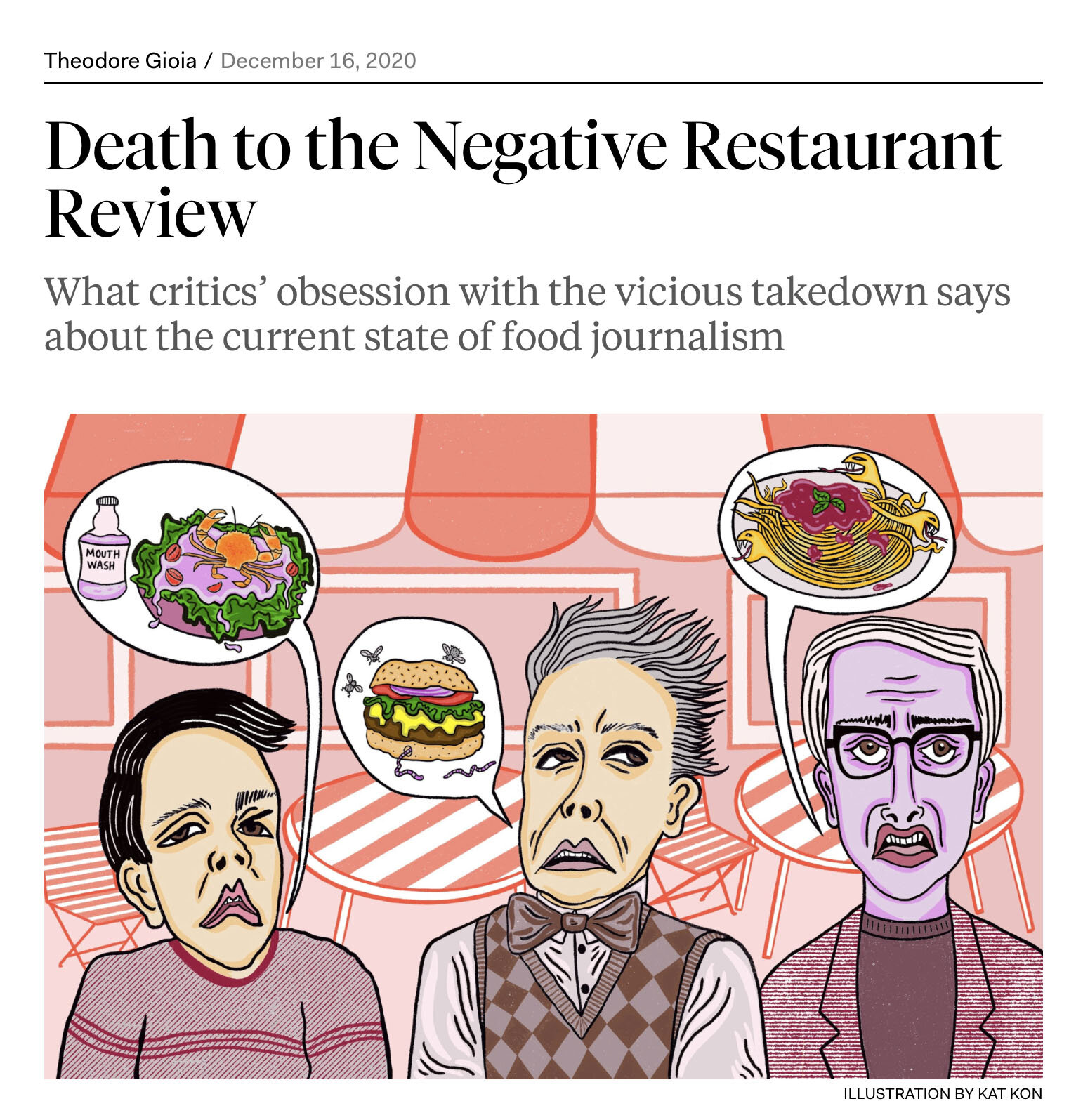  Illustration for The New Republic for an article about The Death of the Negative Food Review. AD Robert A. Di Ieso 