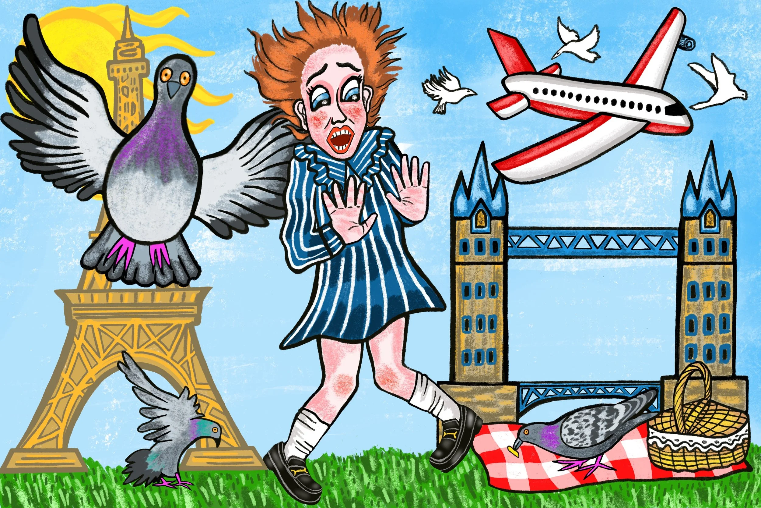  Illustration for Thrillist for a piece about having a phobia of pigeons by Jen McGuire. AD Allie Conti 