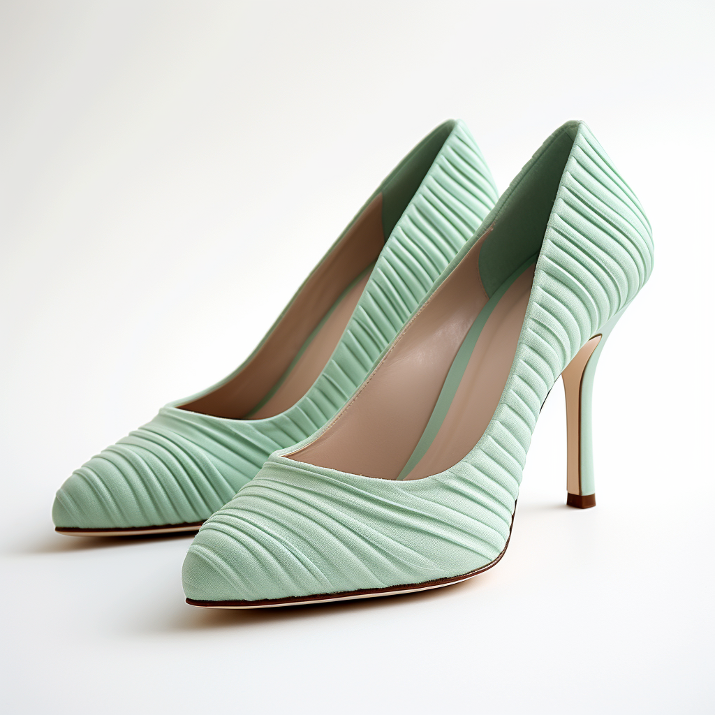 mint green ribbed high heel shoes.png