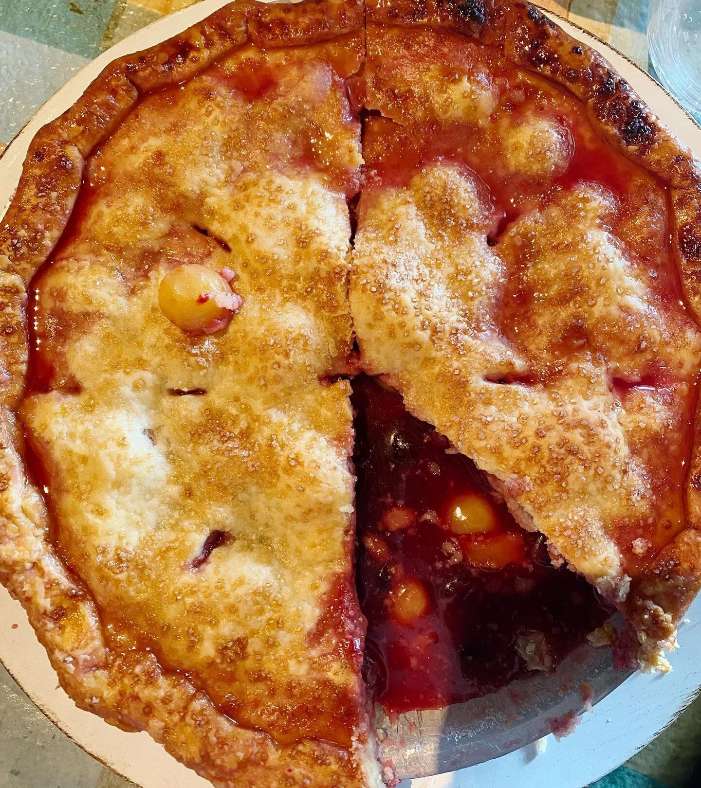It wouldn&rsquo;t have been a complete Father&rsquo;s Day weekend without the annual cherry pie for my dad 🍒 I switched things up a bit (still perfecting the recipe- I&rsquo;m close!). I did a mix of Rainier cherries and black cherries, added some a