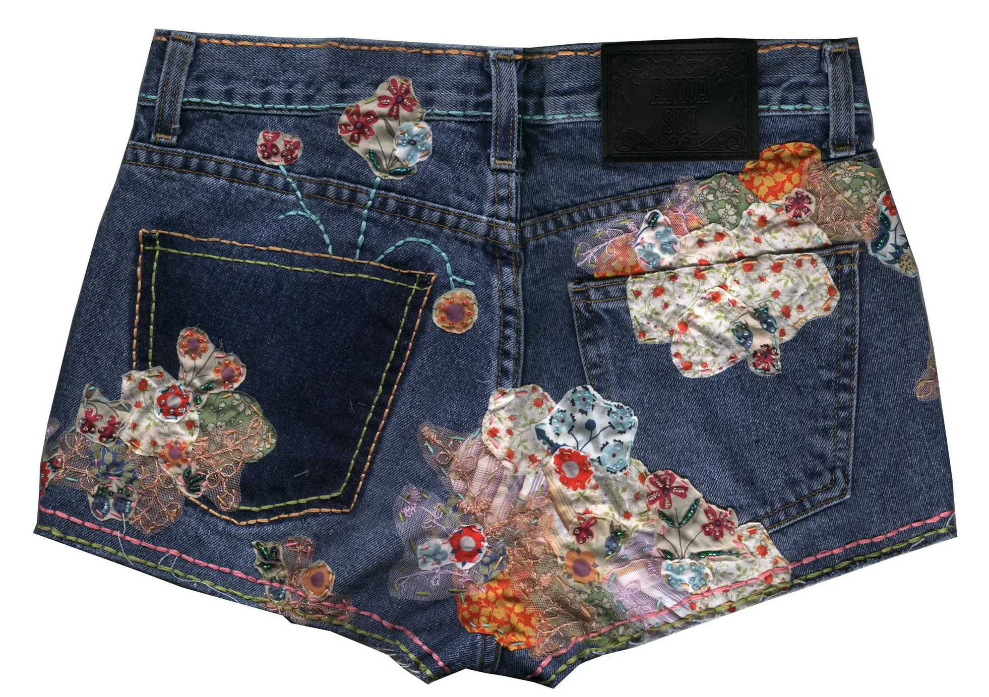 Anna Sui Spring 2002 Embellished Denim Shorts