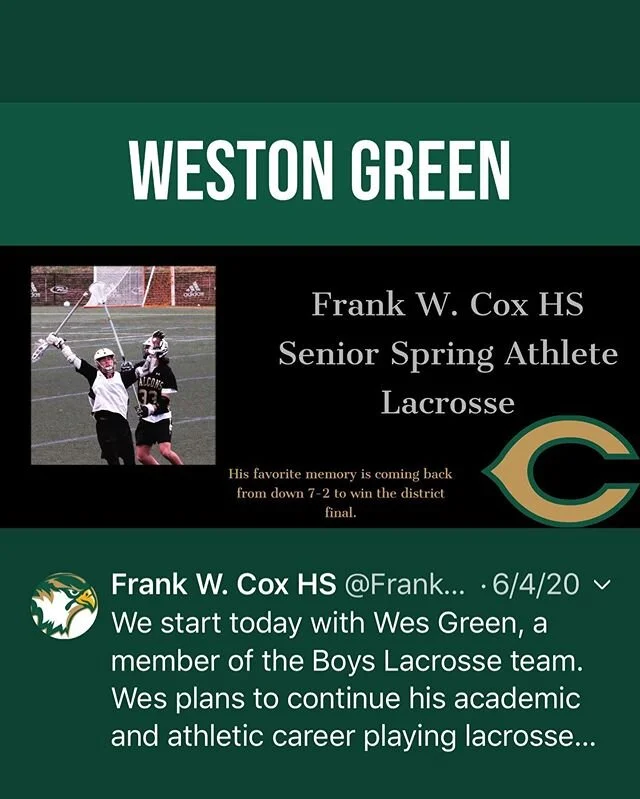 Senior Weston Green was recently featured on the COX HS Twitter feed!