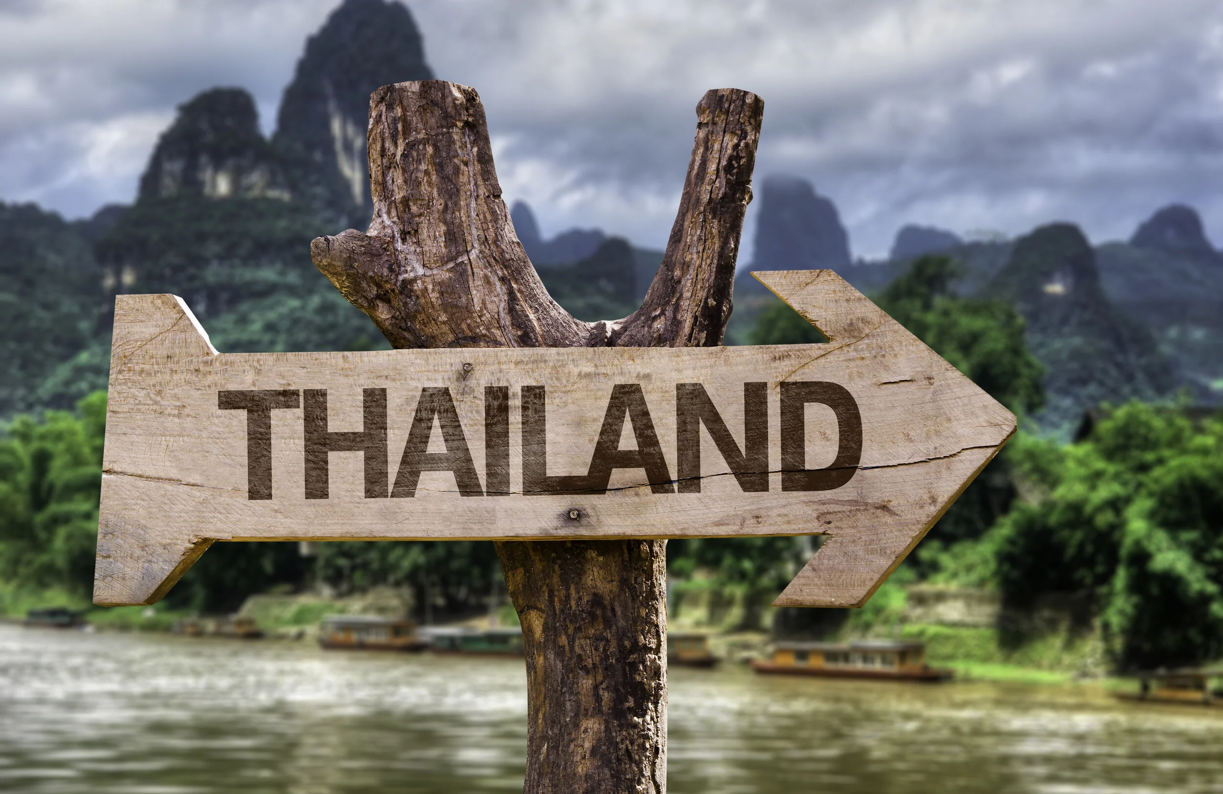 Thailand wooden sign with a forest background