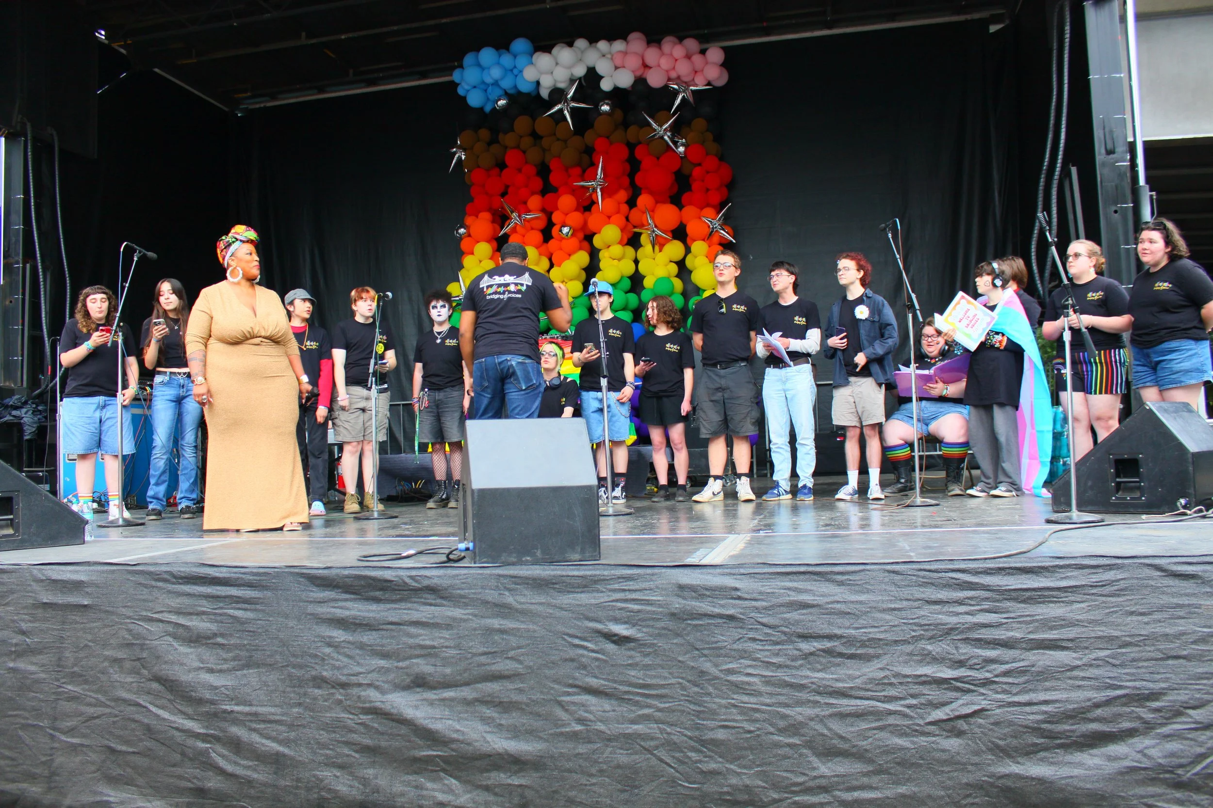 Picture of Bridging Voices Queer Youth Chorus performing at Portland Pride Festival