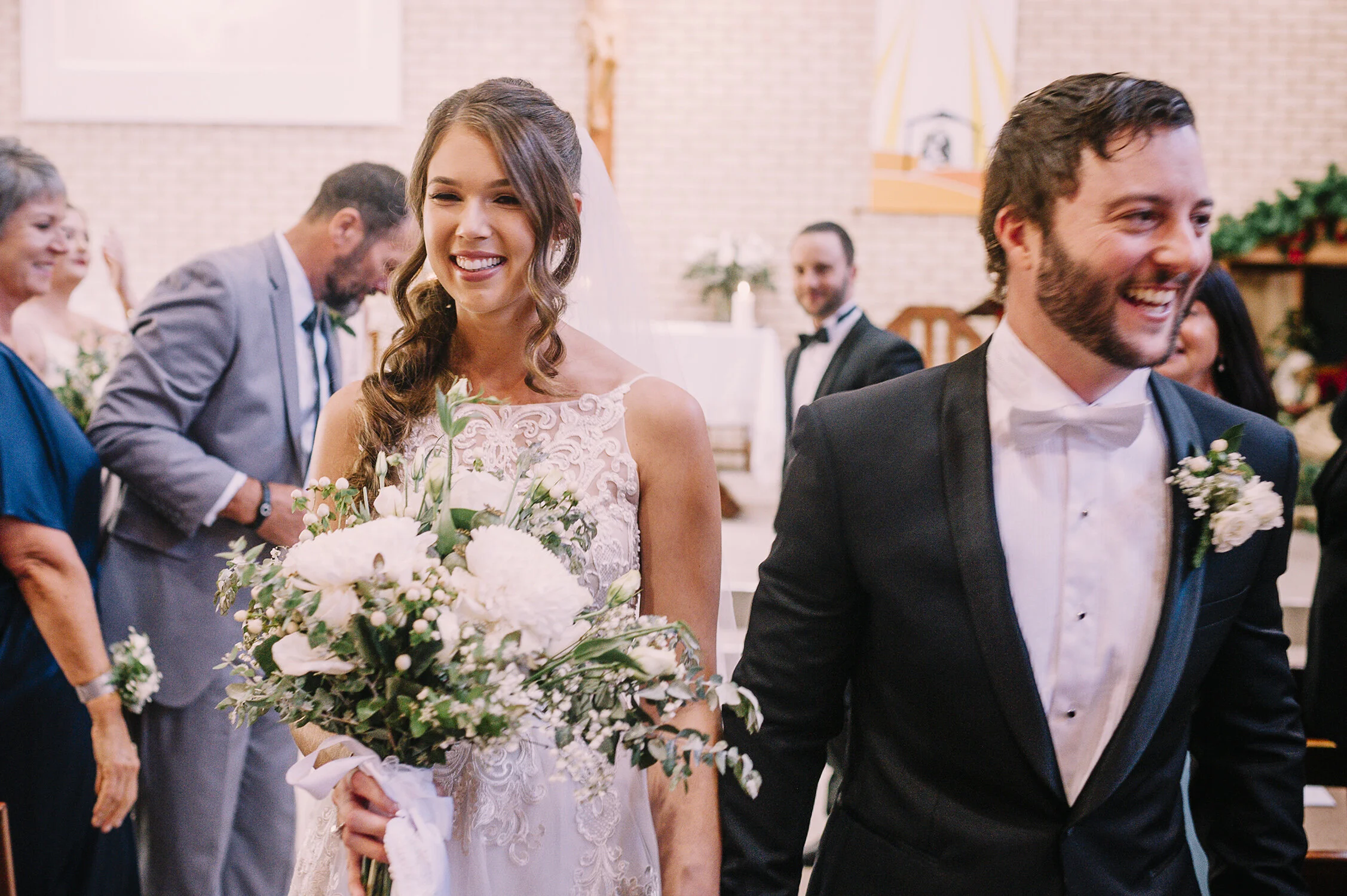 happy bride and groom after wedding ceremony