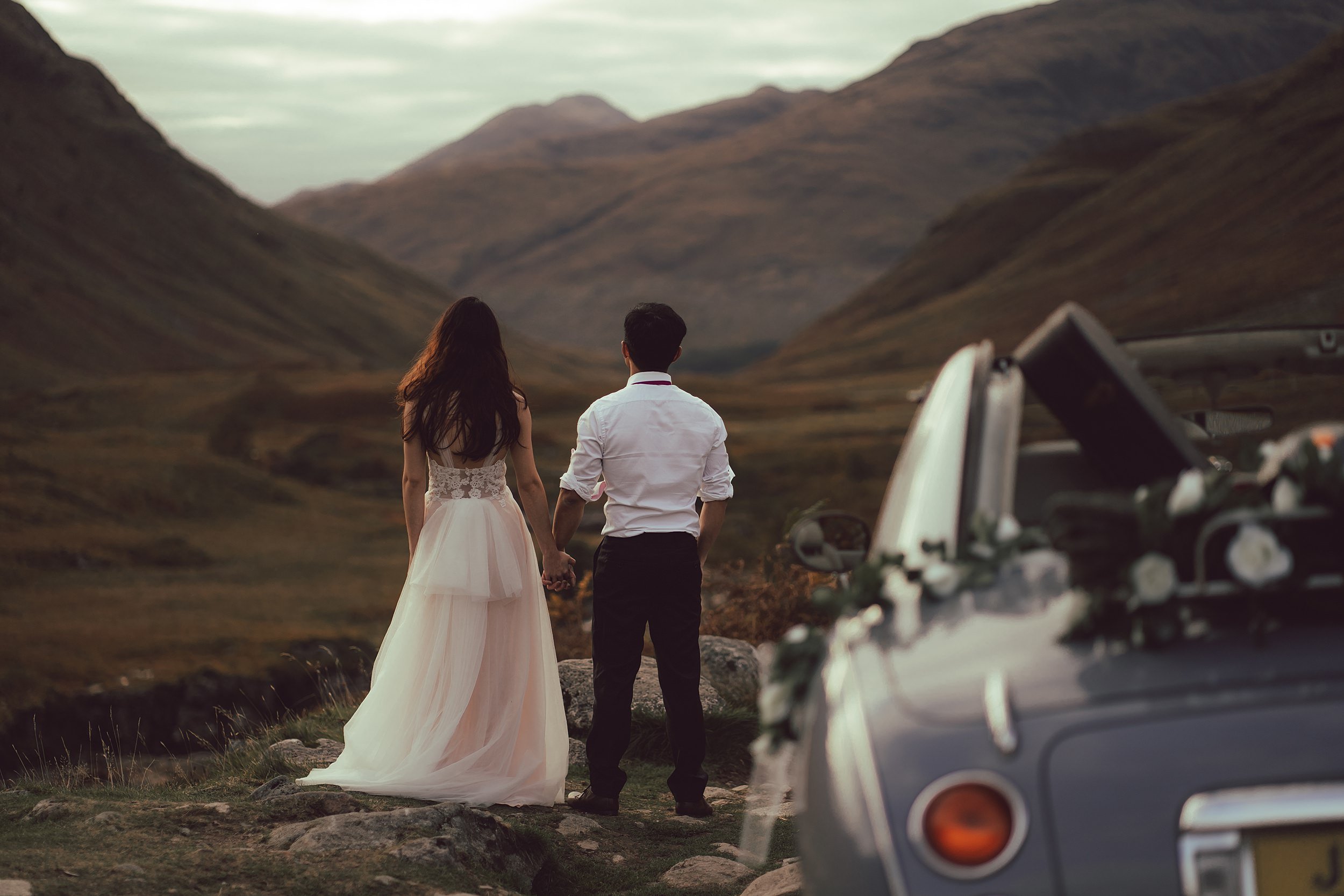 Wedding couple recreate James Bond Skyfall photo in Glencoe Buachaille Etive Mòr