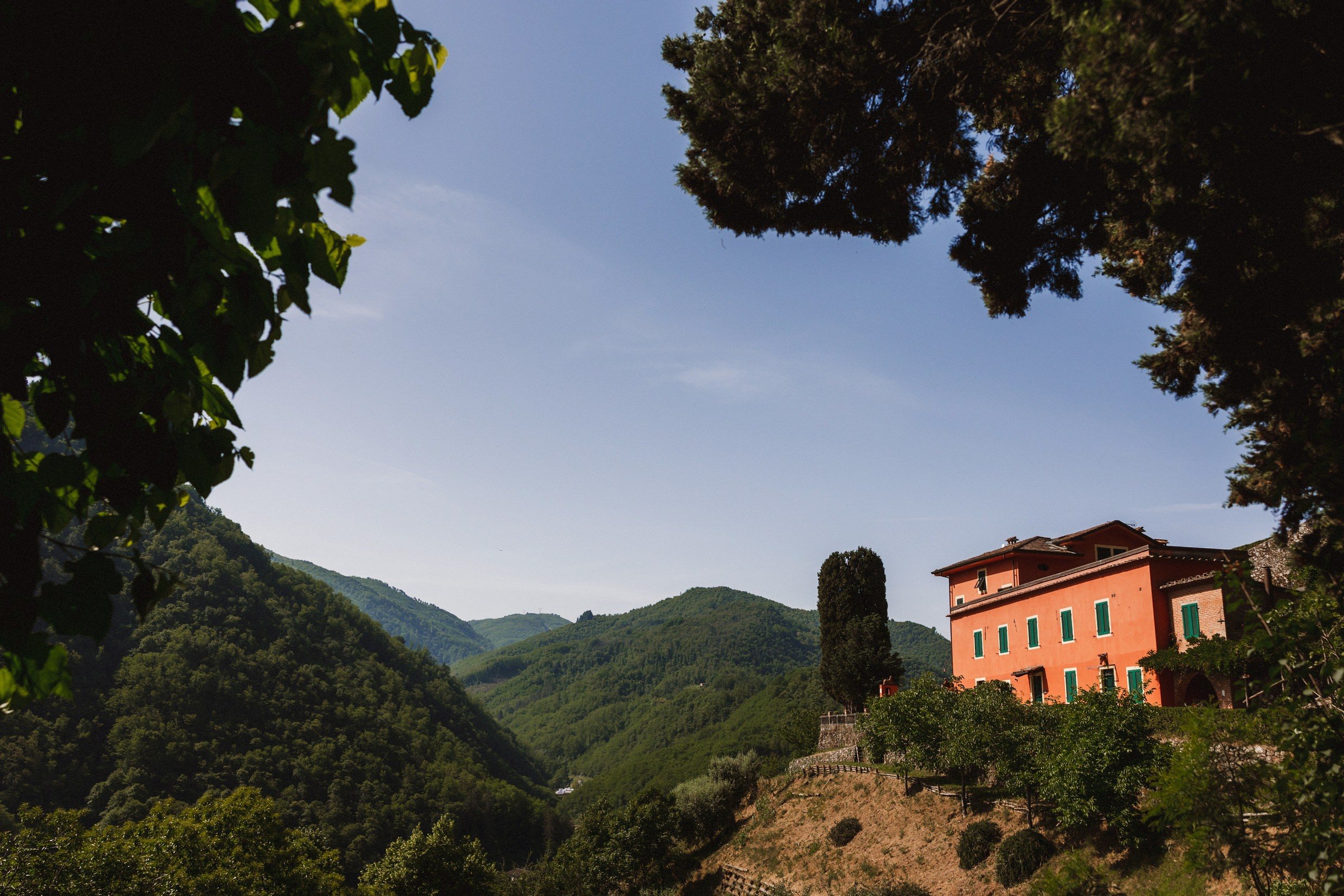 hillside view of bagni di lucca in tuscany before italian destination wedding