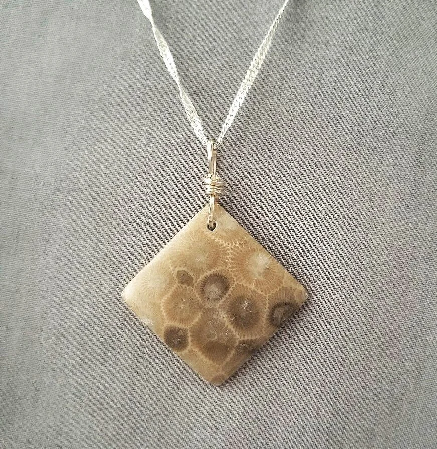Petoskey Stone Diamond Shaped Necklace Sterling Silver — The