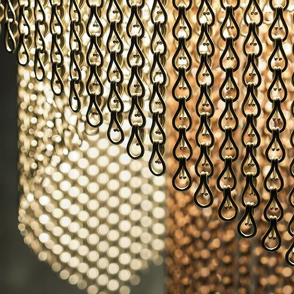 Currently obsessed with Kriskadecor aluminum chains. They create a beautiful combination of texture, warmth, and just the right amount of glamour. We are using the chains to separate seating and create semi-private areas within the waiting room, crea