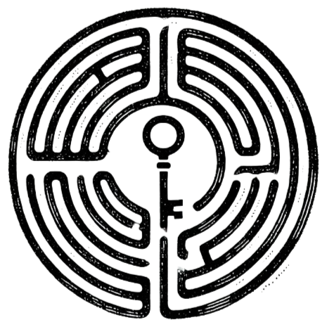 OCD therapy icon - labyrinth with key representing navigation through intrusive thoughts"