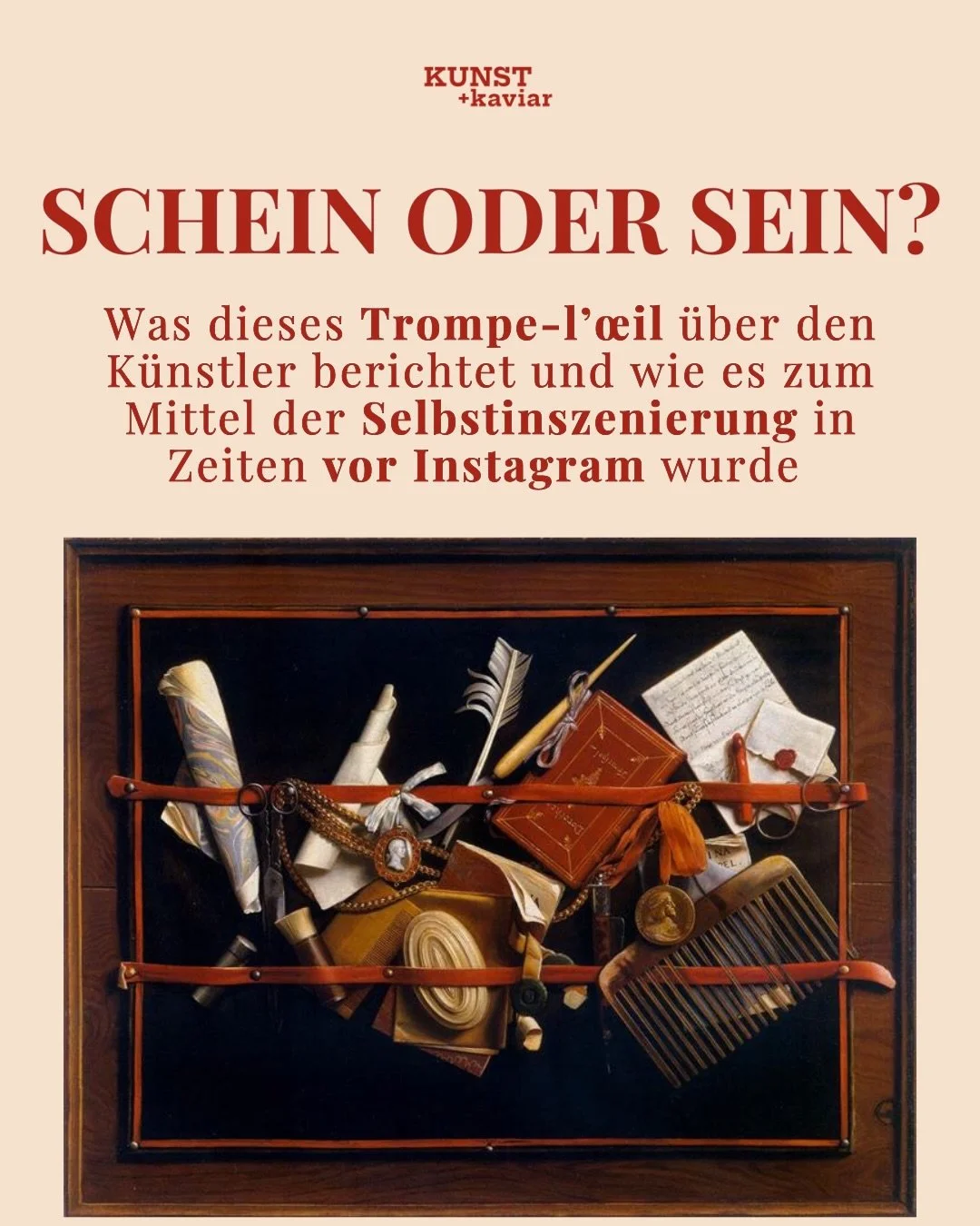 Was hat ein Gem&auml;lde aus dem 17. Jahrhundert mit Instagram zu tun?🧐

Mehr, als man auf den ersten Blick vermuten w&uuml;rde. Denn wir zeigen uns st&auml;ndig,  auch dann, wenn wir selbst gar nicht im Bild sind. Wir sehen sie t&auml;glich: schein