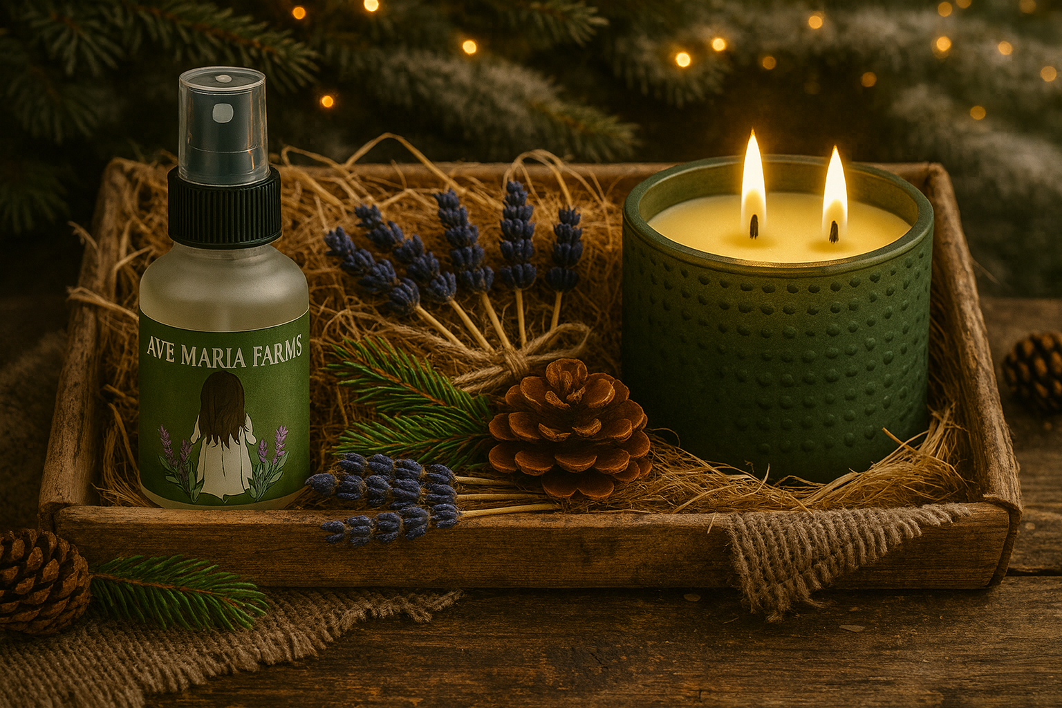 Mountain Peak Lavender Spray & Organic Soy Candle Christmas Special