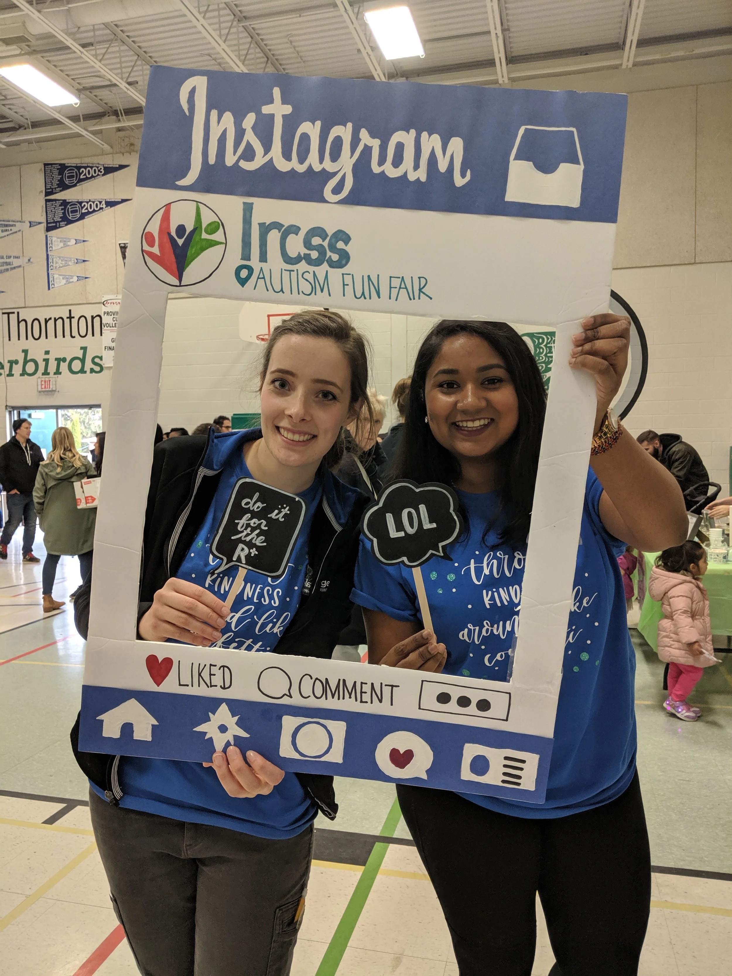 Grace Hoskin & Shagini Thevakumar pose in an instagram frame at the 2019 Fun Fair.