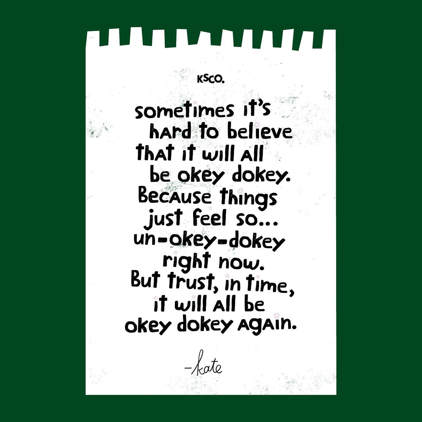 Sending love to anyone feeling less than okey dokey today. Hang in there, ok? 👌
〰️〰️〰️
#katesmithco #makinghumanssmile #okeydokey #sendinglove #hanginthere #encouragement #notes