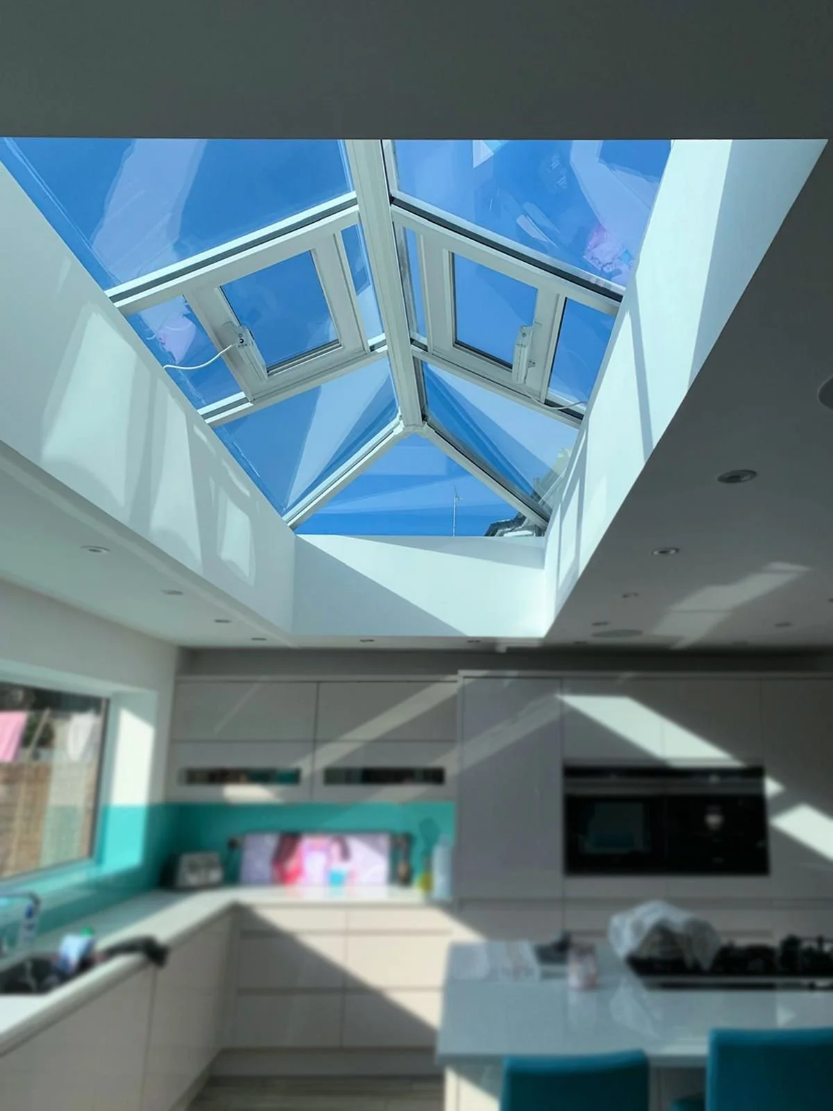 Roof lantern skylight over a kitchen extension installed by Oakwood Windows