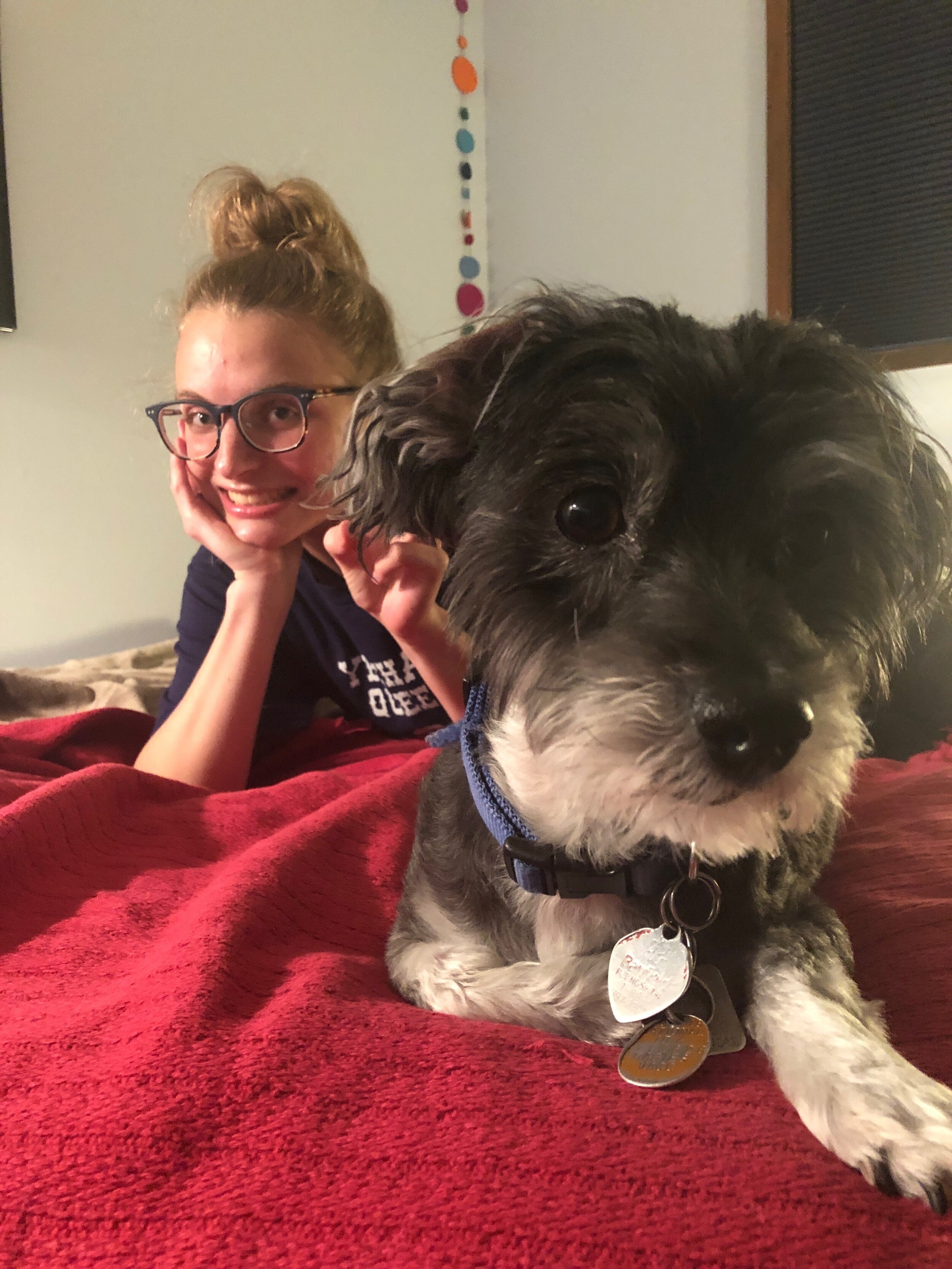 Hannah Guiley ‘22 (Sonography) is in good company in quarantine with her sister Cassie and her dog Charlie.