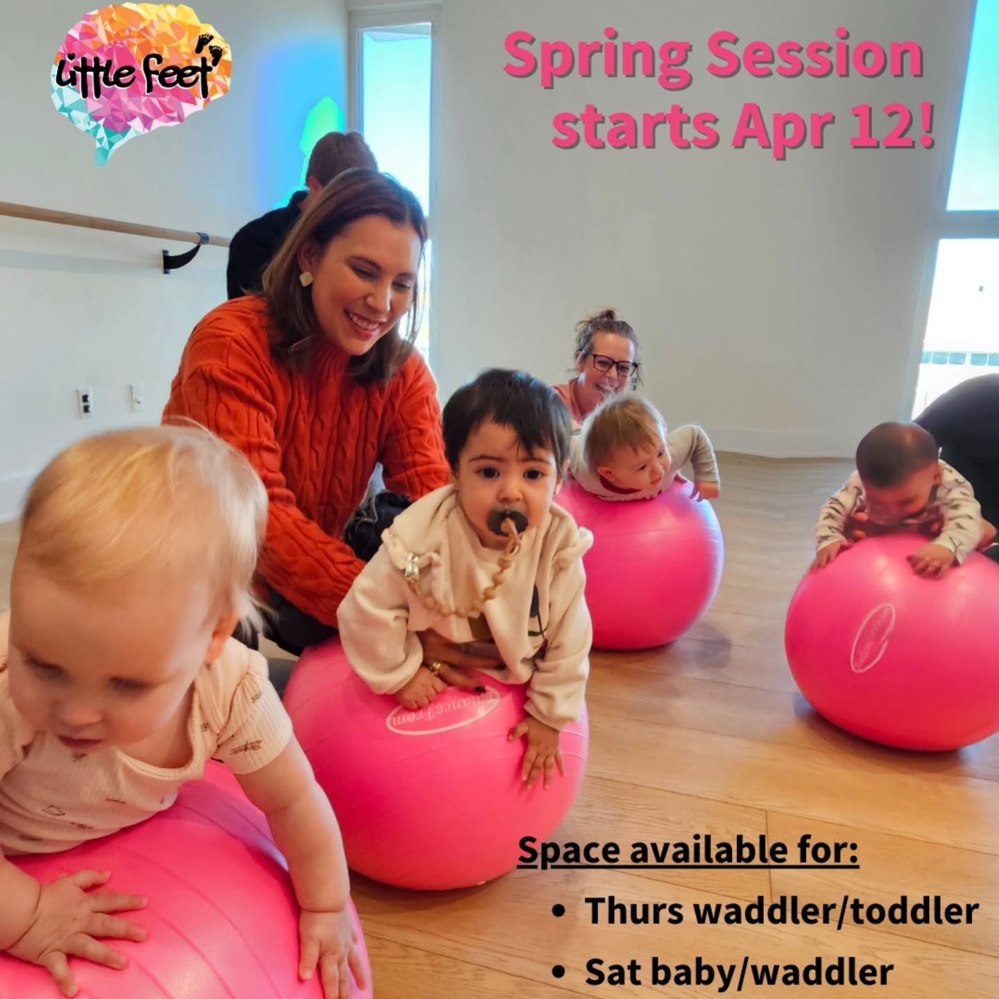 Spring session is starting this Saturday, April 12! There are still spots available in the Thurs waddler/toddler &amp; Sat baby/waddler classes! 

Sign up now to secure your spot! See link in bio register.
