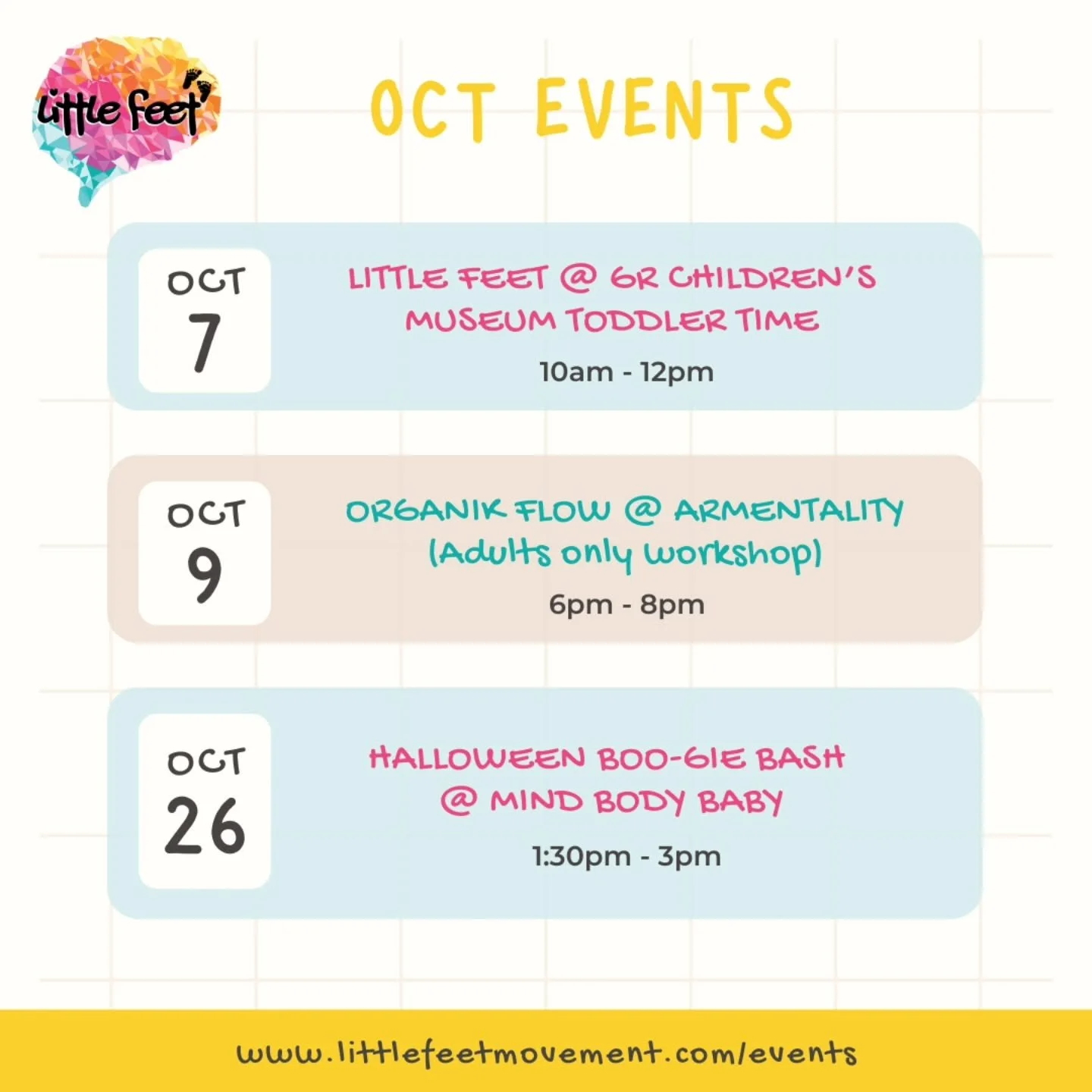 🎃 October is packed with fun for you and your little ones! Mark your calendars and come join the celebrations:

✨ Oct 7 &ndash; Toddler Time @grcmuseum
✨ Oct 9 &ndash; Organik Flow workshop for adults @armentalityartscenter
✨ Oct 26 &ndash; Hallowee