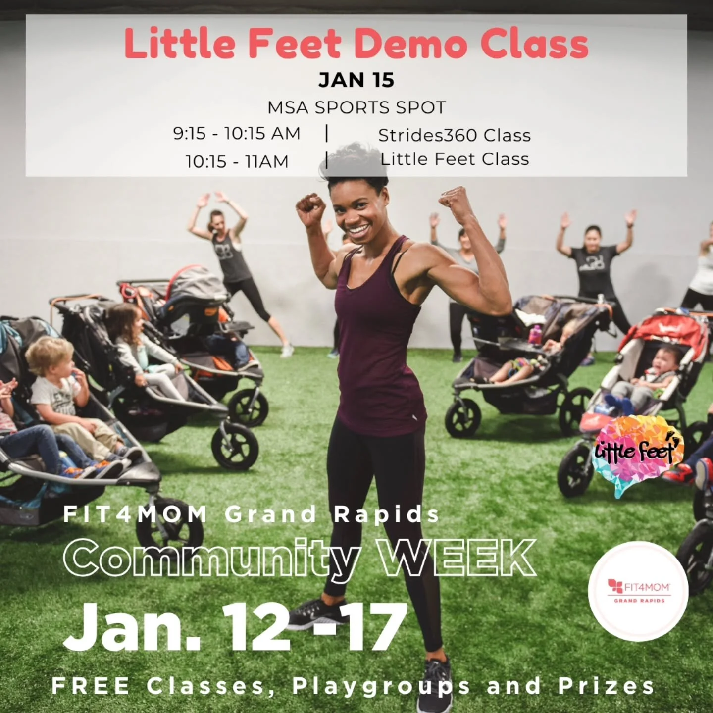 @fit4momgr &nbsp;is hosting a Community Week from Jan 12 - 16 where they&rsquo;re offering free exercise classes, playgroups and prizes! Join me on Thursday for a 1-hour Strides360 workout followed by a 45 minute Little Feet class. This combo class i