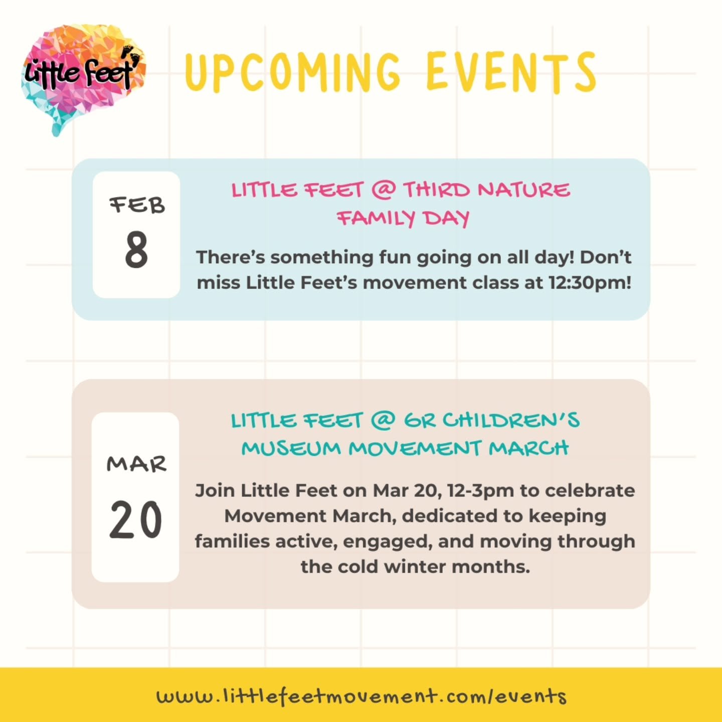 Here are a couple of upcoming events to look forward to as we get through these last bits of winter ❄️✨

We&rsquo;ve got this! 💪

For all the details, tap the Events link in our bio. 

#movetolearn #playtogrow
