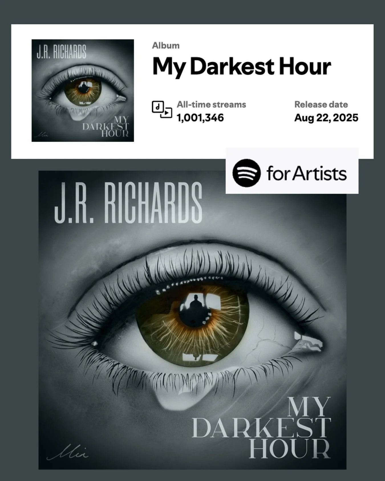 This is kind of a geek out moment for me.. and I know it&rsquo;s not that big of a deal compared to so many artists (including dishwalla) but... I am so chuffed that my latest album, &ldquo;My Darkest Hour,&rdquo; just passed the MILLION mark on Spot