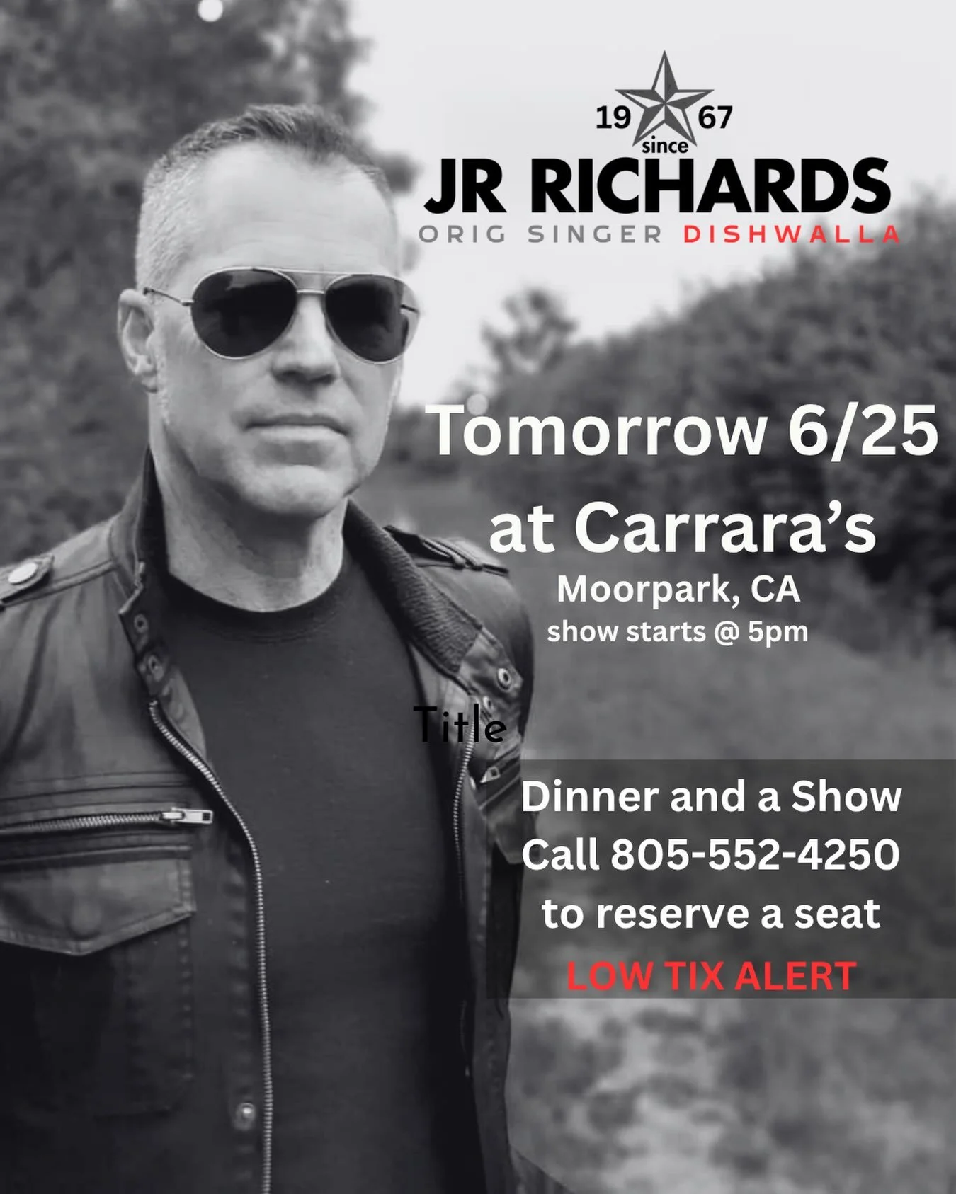 I am singing tomorrow (6/25) at Carrara&rsquo;s in Moorpark, CA - 3 course Italian Dinner, a glass of prosecco and a Show - 🙂 Show starts at 5pm to 7:30pm - Call 805-552-4250 for reservations. #originalsingerdishwalla @carrarapastries