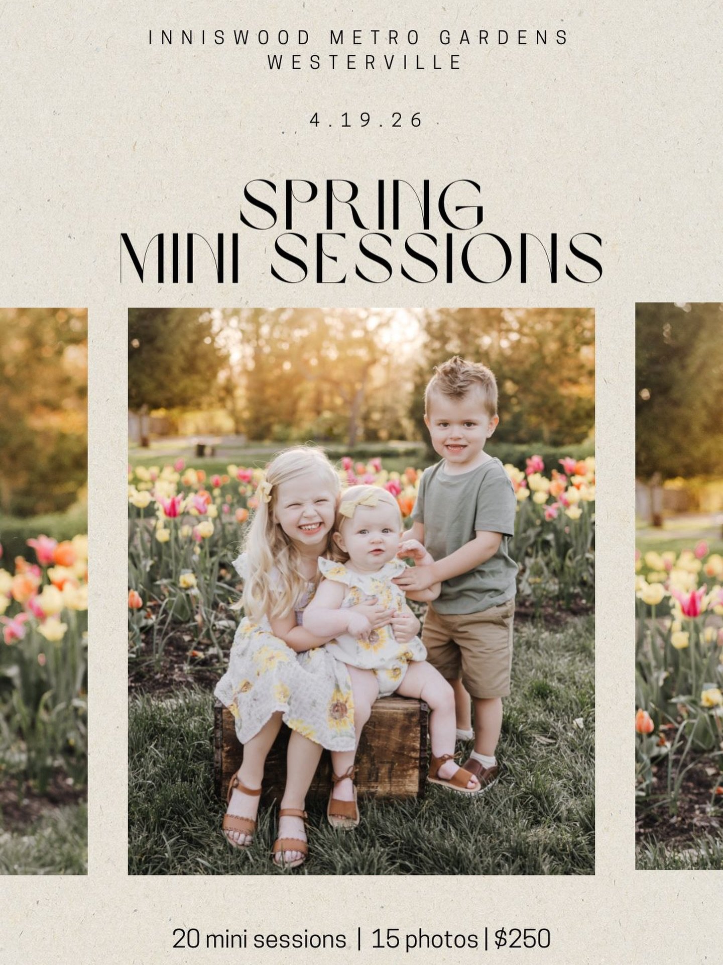 Spring blooms + sweet moments 🌷✨

Spring Mini Sessions are officially here!
Join me at Inniswood Metro Gardens in Westerville on April 19 for quick, beautiful sessions surrounded by florals and golden light.

🌸 20 minutes
🌸 15 edited images
🌸 $25