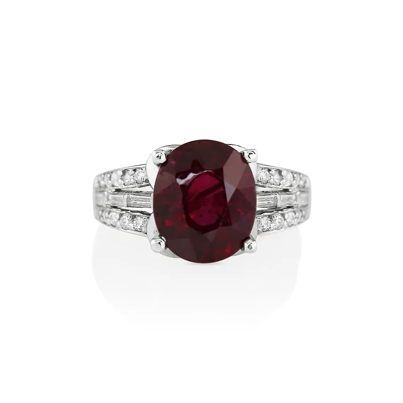 Garnet & Diamond Platinum Ring