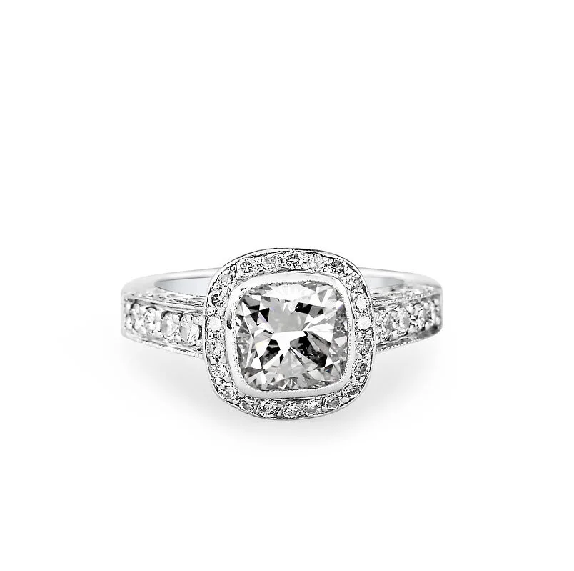 (SOLD) 2.25 Carats Cushion Cut Diamond Platinum Ring