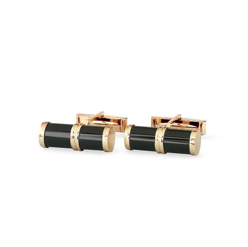 Onyx Barrel Cufflinks Gold