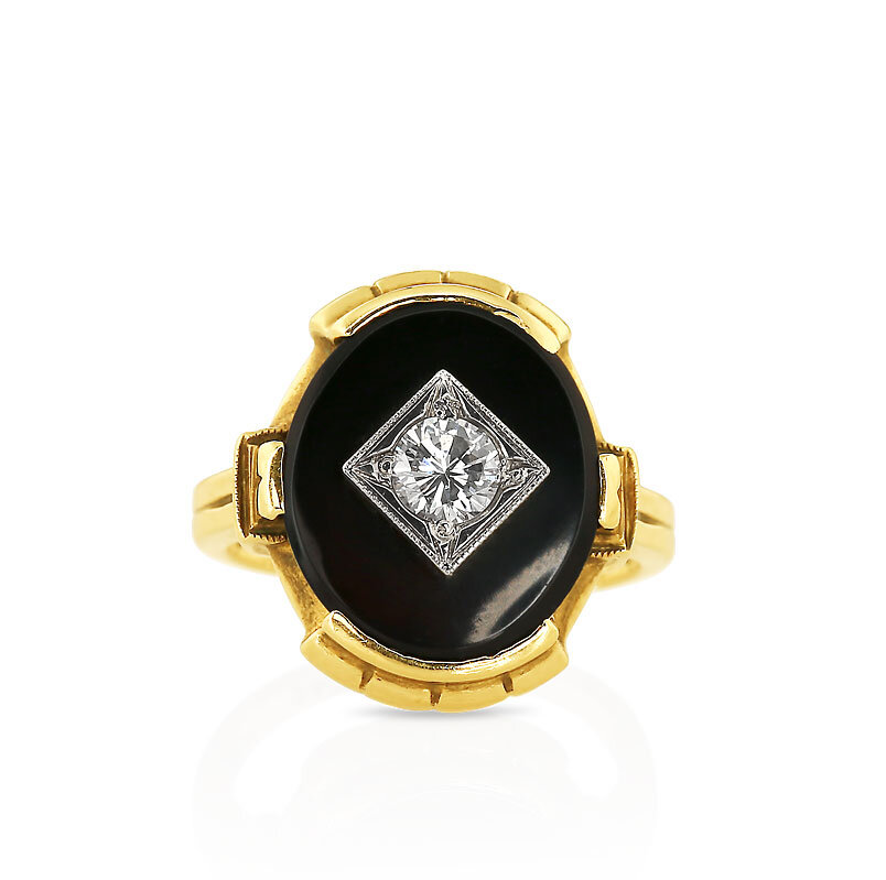 Emerald Cut Natural Black Onyx Ring Vintage Diamond Solid 18K/14K/10K Gold  Art Deco Flower Ring Handmade Ring Bridal Anniversary Gift Ring - Etsy