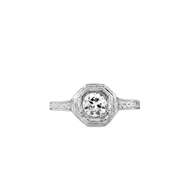 Diamond Engraved Filigree Engagement Ring 18k White Gold
