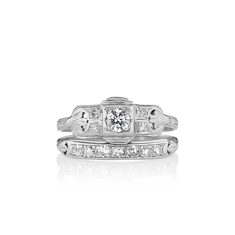 Antique Platinum Diamond Wedding Set