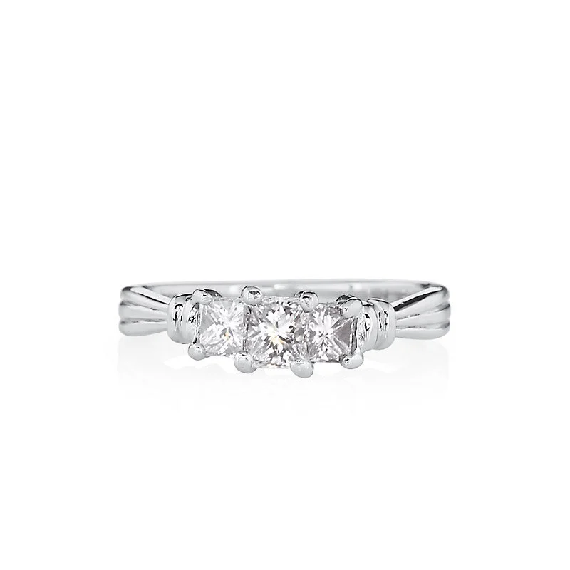 Princess Three Diamond Platinum Ring