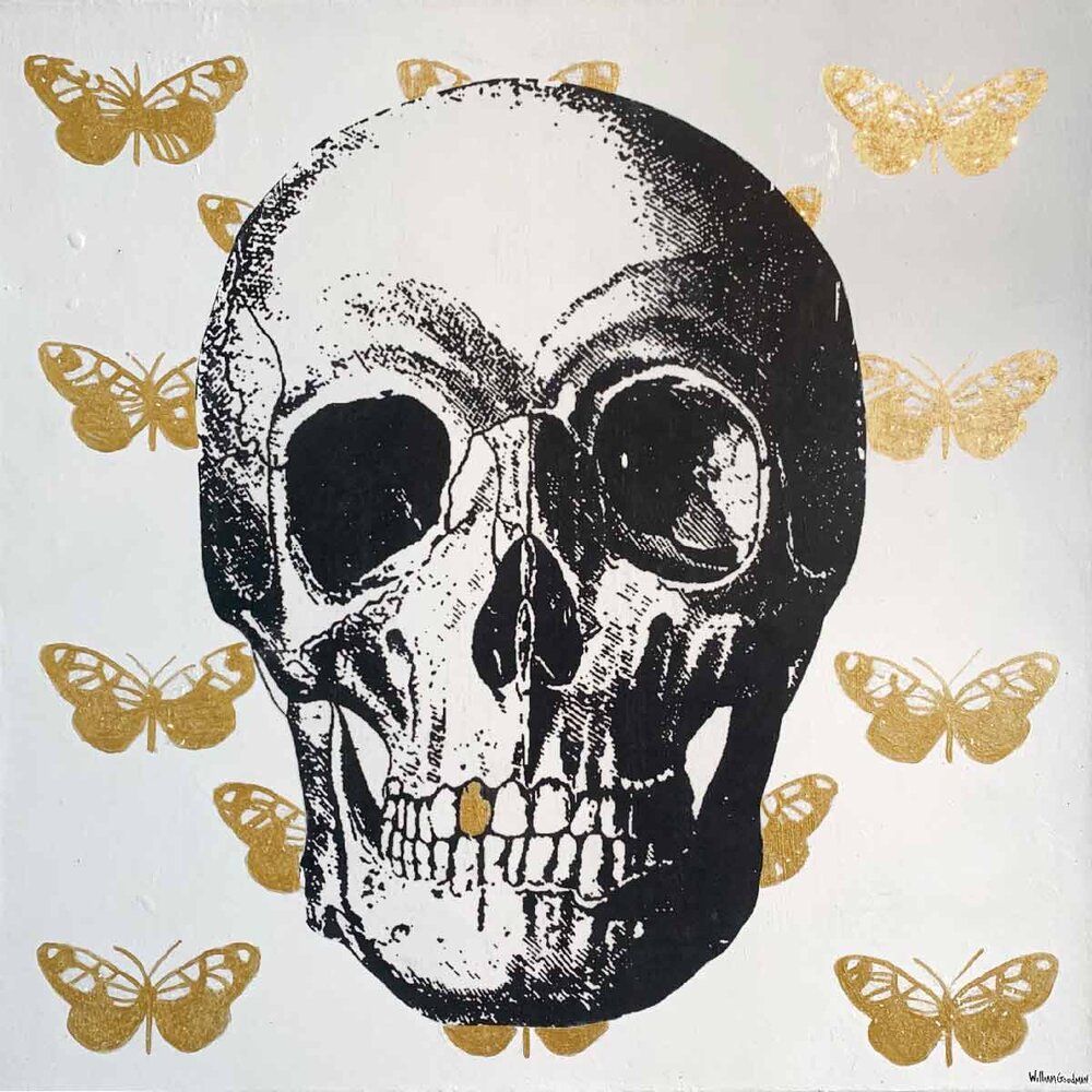Dirty South Skull with Gold Diamond Dust Butterflies