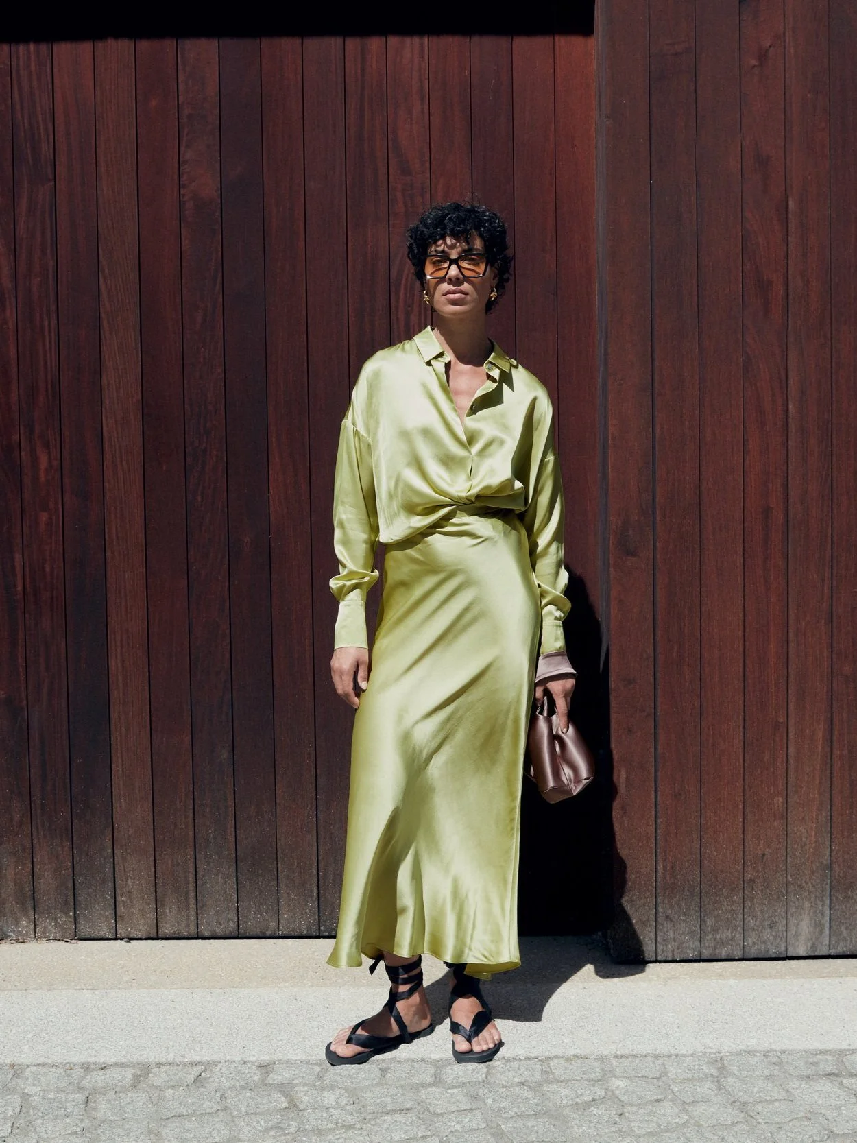 Silk Midi Skirt MEENA in Pistacchio