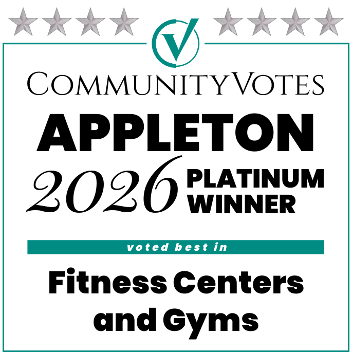 Badge recognizing Evolution Cycle Studio as the 2026 Community Votes Appleton platinum winner for best fitness centers and gyms.