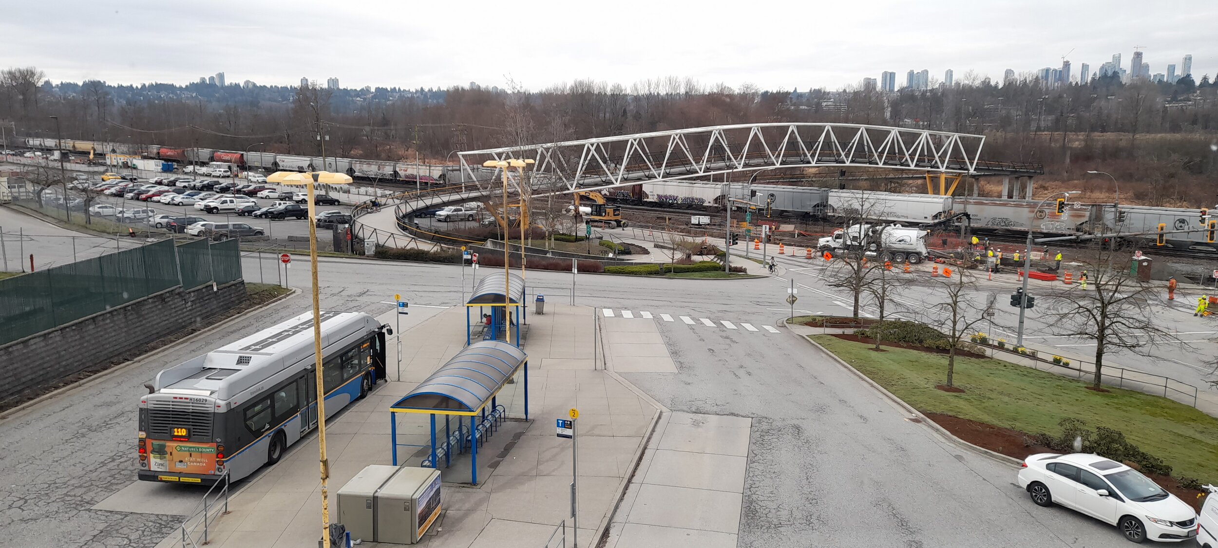 View of the Overpass and Bus Loop from the Skytrain Station