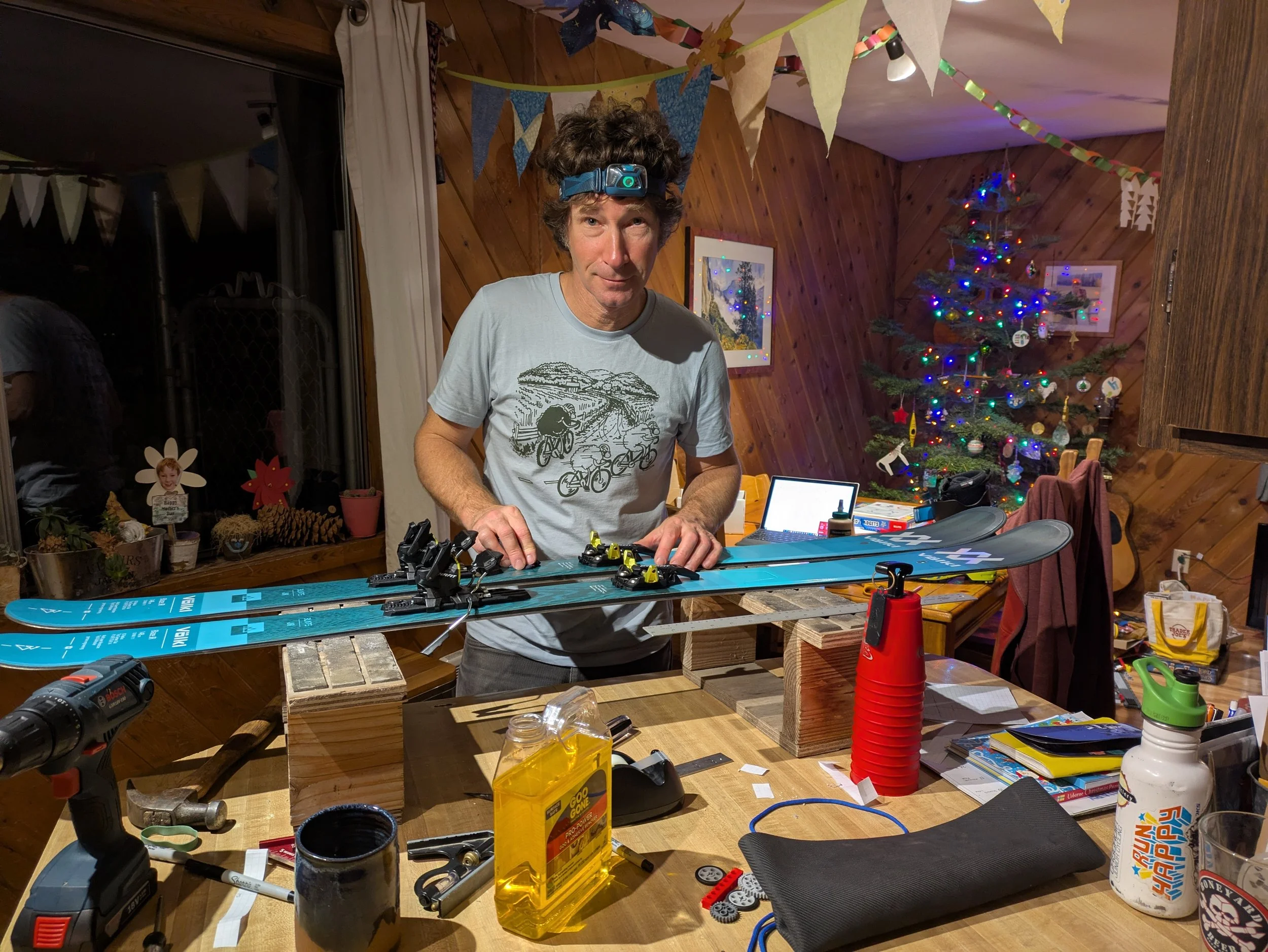 Guide Gabe Coler waxing his ski's