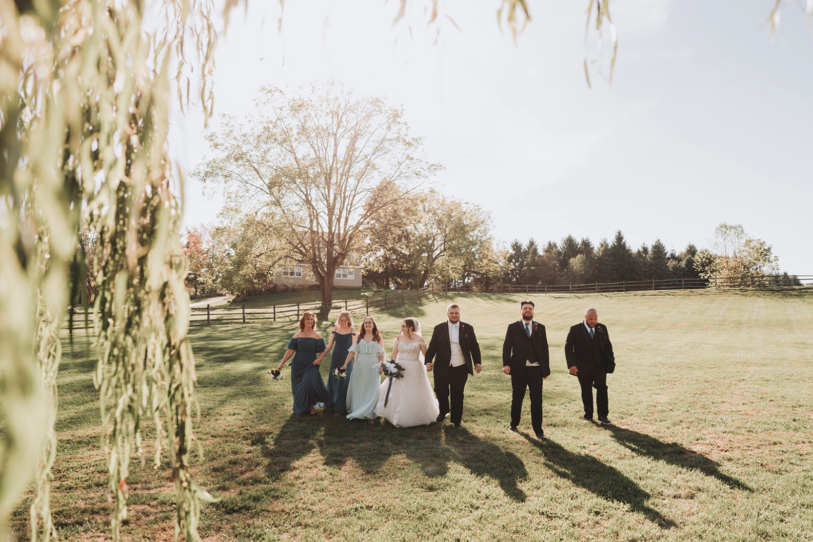 Bridal party portraits during golden hour at Gillbrook Farms Central PA.