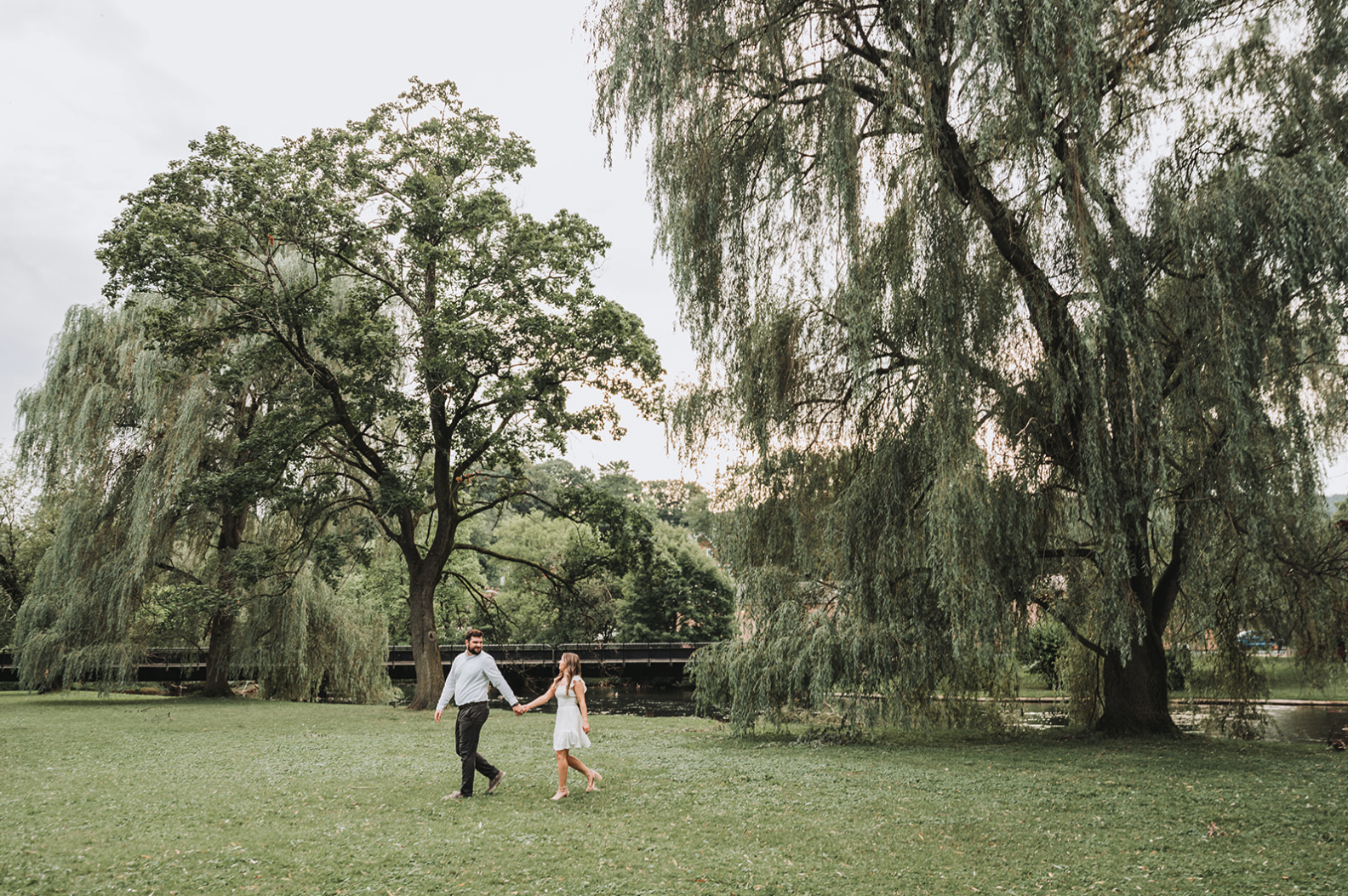Engagement session among willow trees at Talleyrand Park in Bellefonte PA.