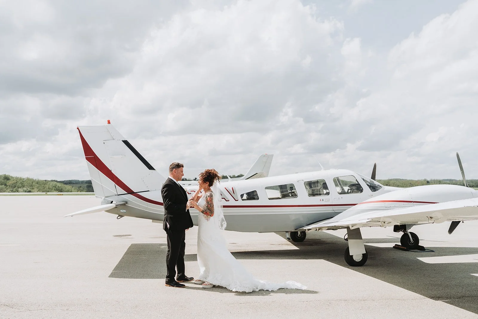 Pilot couple wedding ceremony at airport in Latrobe Pennsylvania.