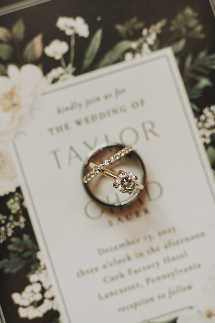 Wedding ring flat lay.